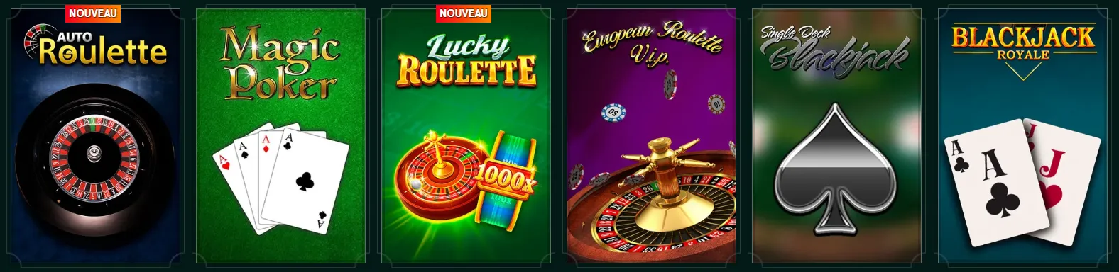 Jeux de table du Casinia Casino incluant blackjack et roulette