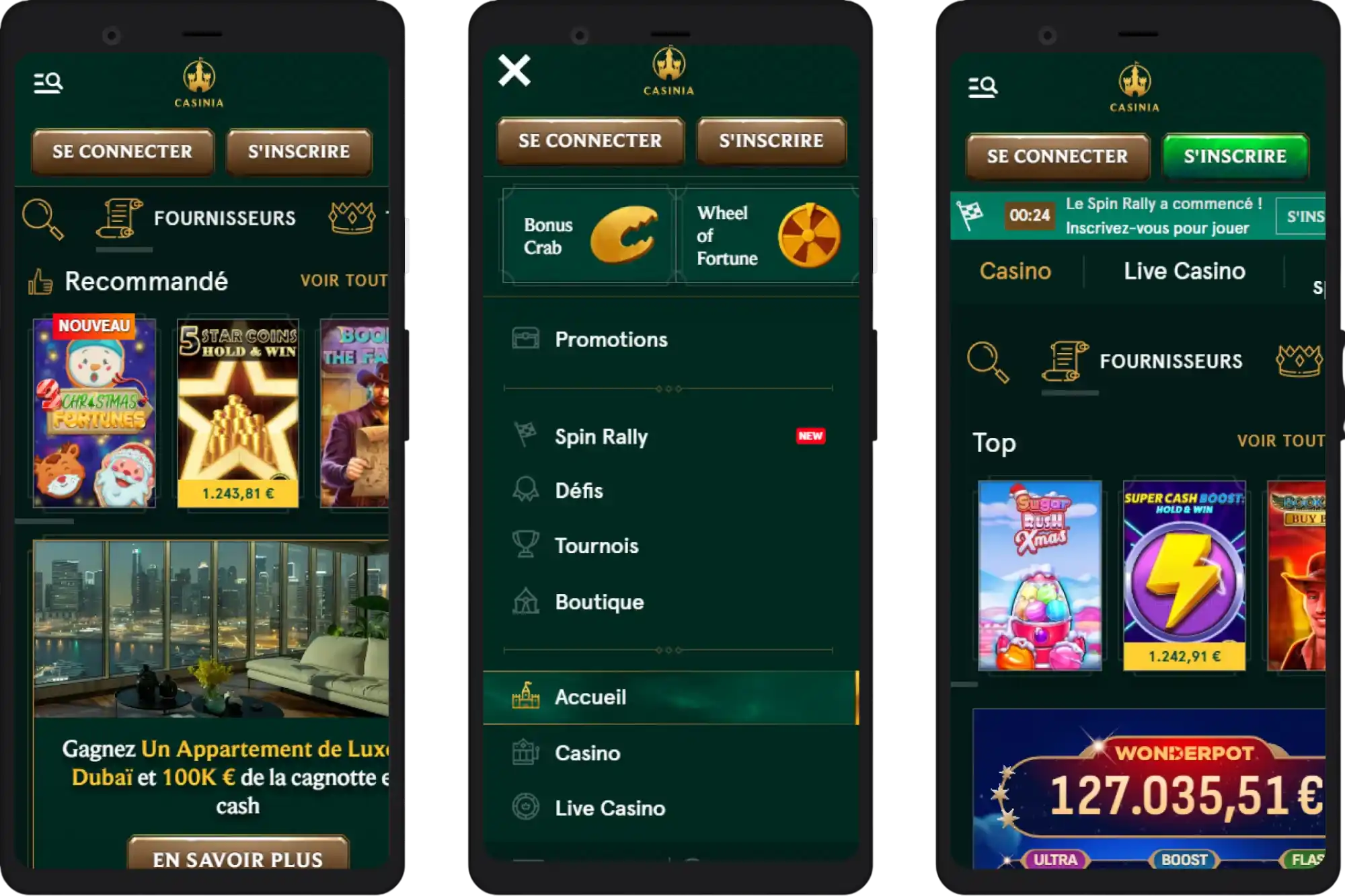 Version mobile du Casinia Casino pour jouer sur smartphone